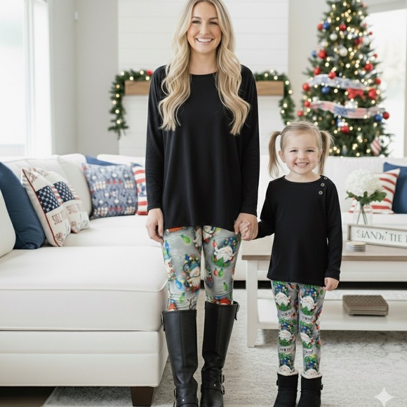 S/L NEW Girls Christmas Gnome Leggings Buttery Soft Holiday Yoga Pants - Picture 9 of 12